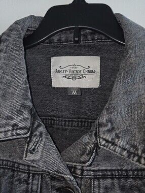 Vintage Women's Washed Black Denim Jacket with Button Front